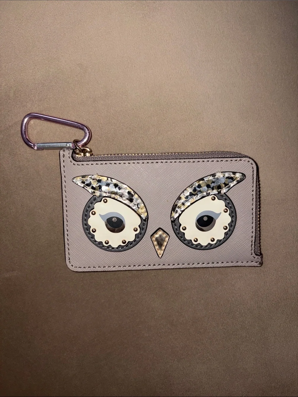 Kate Spade Small Gray Zip Card Pouch with Keyring